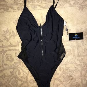 Black Front-Zip One Piece Swimsuit